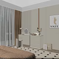 Elegant Decorative Cabinet with Mirror Table Lamp Flower Vase and VOGUE Poster in Modern Room