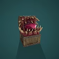 Mysterious Wooden Chest Creature With Sharp Fangs And Extended Pink Tongue