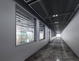 Industrial LOFT aisle corridor metal mesh ceiling bare ceiling chandelier 3d model