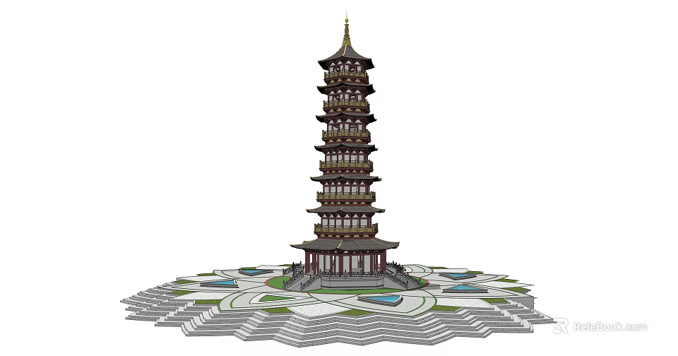 Traditional Chinese Multi Tiered Pagoda With Decorative Eaves And Circular Platform Base 3d model 