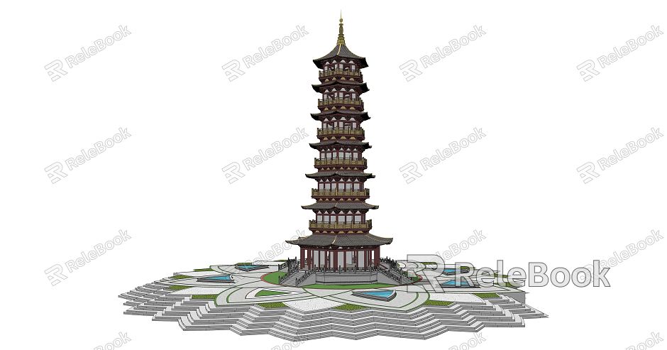 Chinese style tower wide view model