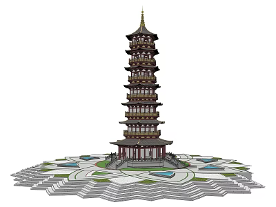 Traditional Chinese Multi Tiered Pagoda With Decorative Eaves And Circular Platform Base 3d model