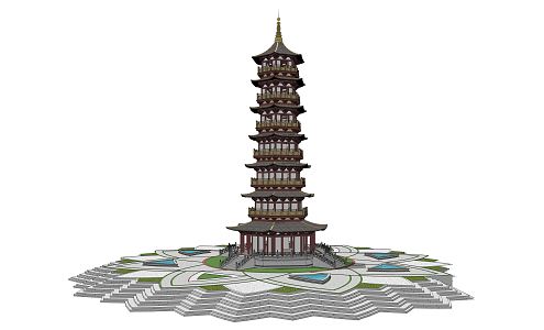 Chinese style tower wide view 3d model