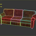 Red and Orange Patterned Three-Seater Sofa Upholstered with Armrests in Modern Style