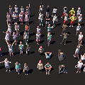 Diverse Group of People in Colorful Outfits Standing and Sitting Together