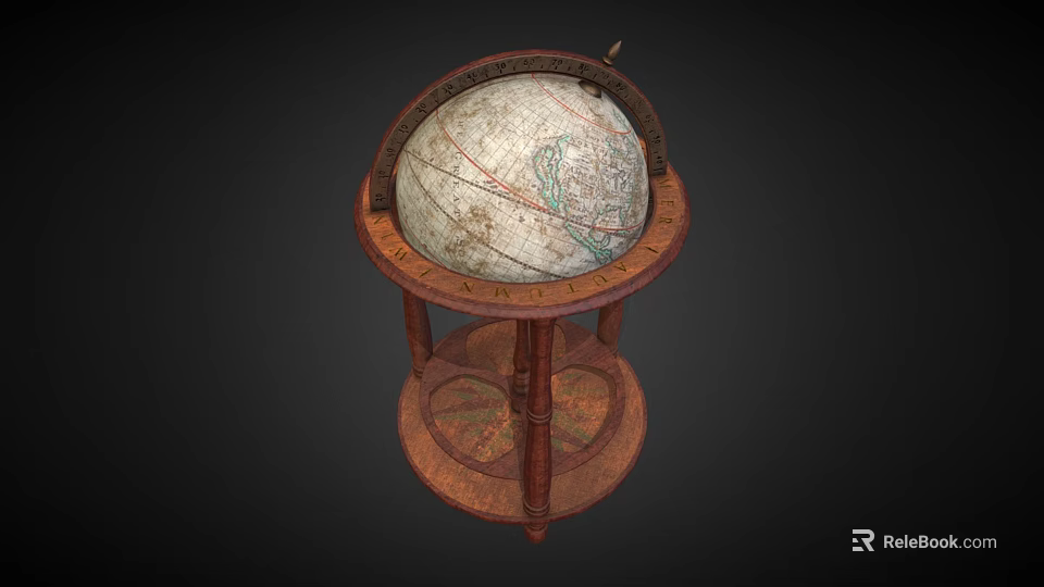 Vintage Globe Decorative Ornament Set With Wooden Base And Retro Design 3d model 