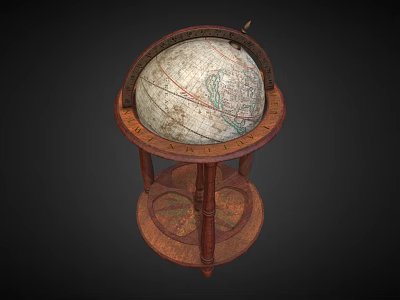 Vintage Globe Decorative Ornament Set With Wooden Base And Retro Design 3d model