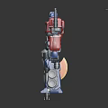 Red And Blue Transformers Robot Toy Figure With Axe Weapon And Mechanical Joints