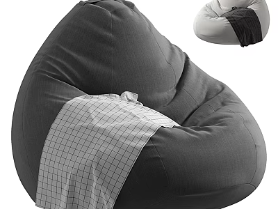 Gray Cozy Bean Bag Chair With Plaid Cloth And Soft Fabric Design 3d model