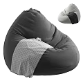 Gray Cozy Bean Bag Chair With Plaid Cloth And Soft Fabric Design