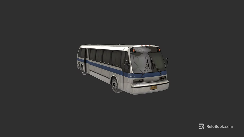 White City Bus With Blue Stripe Modern Design And Side View 3d model 