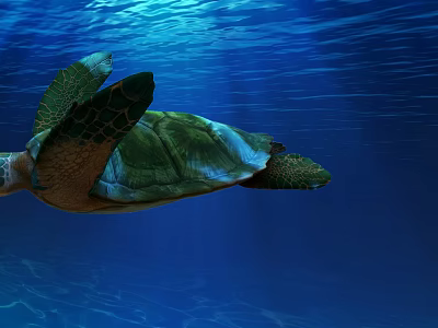 Sea Turtle Swimming Gracefully In Clear Blue Ocean Water With Sunlight 3d model