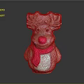Handcrafted Reindeer Sculpture With Pink Nose And Pink Scarf In Brown And Blue