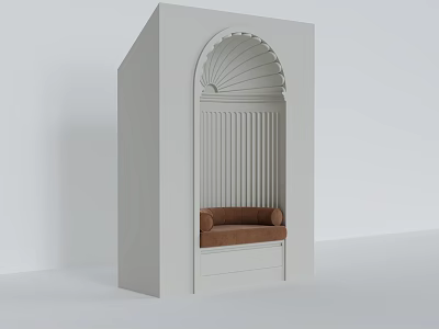 Modern Entryway Side Cabinet With White Finish Arched Design And Brown Cushioned Seat 3d model