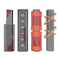 Various Designed Columns with Illuminated Transparent Red Layered and Winter Decorative Elements