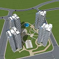 Modern High Rise Residential Complex With Central Green Area And Circular Plaza