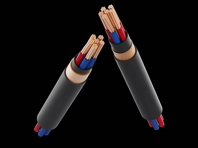 Two Mobile Digital Charging Cables With Black Outer Sheath And Colorful Inner Wires 3d model
