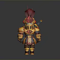 Cartoon Knight Character With Golden Red Armor And Red Feather Helmet Holding Sword