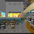 Bright Bubble Tea Shop Interior With Yellow Blue Walls Wooden Tables And Decorations