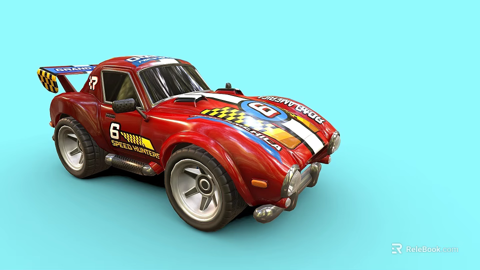 Red Racing Car Shaped Children's Chair With Number 6 Stripes On Blue Background 3d model 