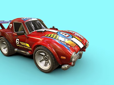 Red Racing Car Shaped Children's Chair With Number 6 Stripes On Blue Background 3d model