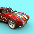 Red Racing Car Shaped Children's Chair With Number 6 Stripes On Blue Background