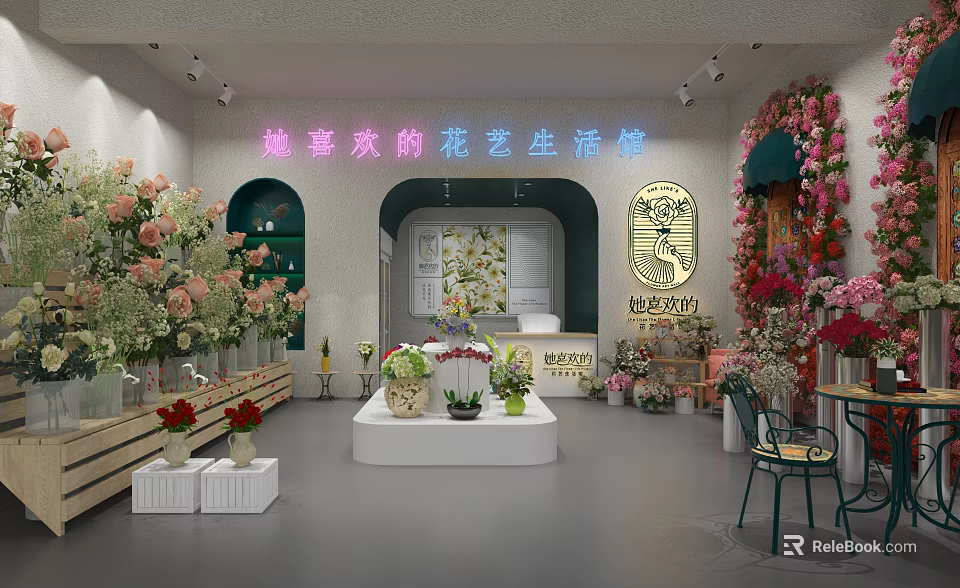 Beautiful Floral Life Store With Fresh Flowers Green Plants And Display Area 3d model 