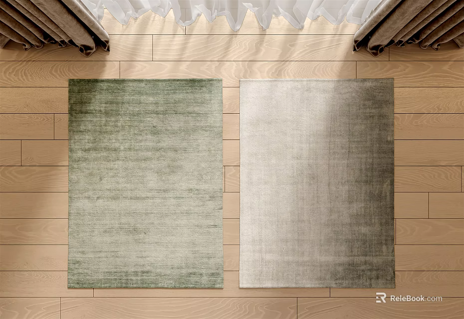 Square Rugs in Green and Gray Tones for Home Interior on Wooden Floor 3d model 