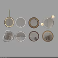 Various Shaped Decorative Mirrors With Gold White Black Frames On Light Wall 3d model