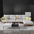 Modern Sofa and Coffee Table Set with White Brown Decorative Pillows Round Mirror and Window 3d model