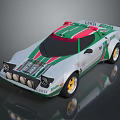 Vintage Lanca Alitalia Racing Car White With Green Red Stripes Multiple Round Headlights Yellow Wheels