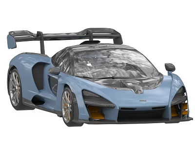 Blue Super Sports Car With Large Rear Wing Aerodynamic Sleek Body And Sharp Front Fascia 3d model