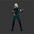 3D Fantasy Creature With White Hair Pointed Ears Green Bodysuit And Confident Stance