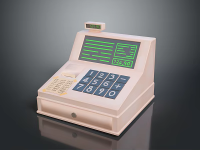 Beige Cash Register Featuring Display Screen Numeric Keypad and Receipt Printer for Home Daily Use 3d model