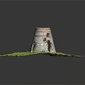 Stone Ancient Tower Model with Green Grass Square Base on Black Background 3d model