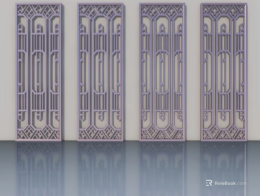 Elegant Swing Doors With Intricate Carved Patterns And Decorative Panels 3d model 