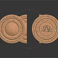 Carved Sculptures Round Wooden Decorative Pieces With Intricate Patterns And Inscriptions