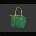 Green Stylish Tote Bag with Orange Handles and Metal Rings for Casual Everyday Fashion Accessory