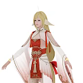 Elf Character With Long Blonde Hair And Pointed Ears In Red And White Traditional Outfit
