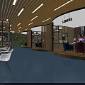 Modern Internet Cafe Interior With Comfortable Seats Computers Bookshelves And Green Plants