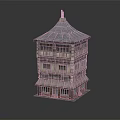 Ancient Style Multi Story Tower Model With Pointed Roof And Wooden Windows