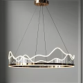 Elegant Modern Circular Chandelier With Wavy Neon Light And Metal Frame Design