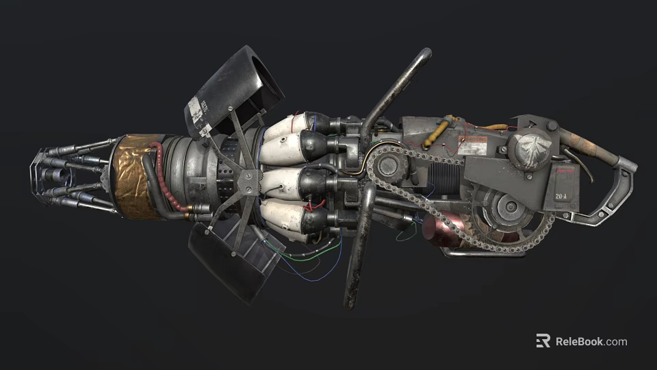 Mechanical Sci Fi Weapon Featuring Complex Industrial Design Metal Gears Pipes And Cables 3d model 