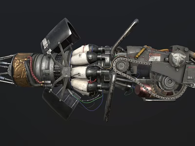 Mechanical Sci Fi Weapon Featuring Complex Industrial Design Metal Gears Pipes And Cables 3d model