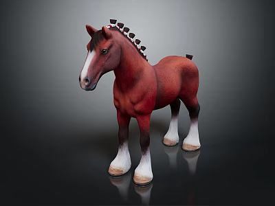 Red Horse Model With White Face Black Mane And White Hooves On Dark Reflective Surface 3d model