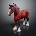 Red Horse Model With White Face Black Mane And White Hooves On Dark Reflective Surface