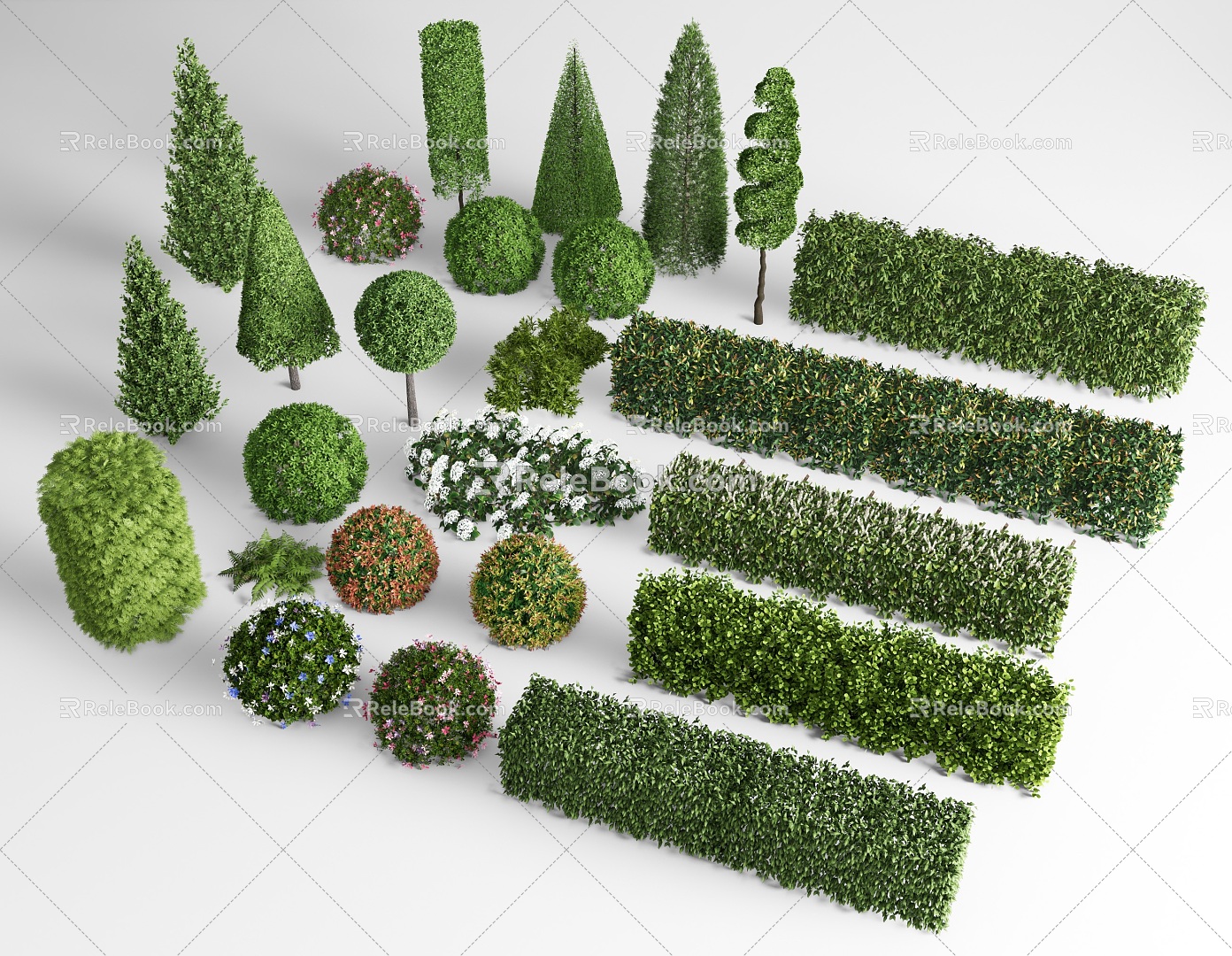 shrub hedge green belt plant combination shrub ball shrub flower box potted plant 3d model