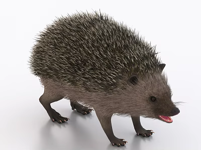 Cute Hedgehog Standing On White Background With Spines And Open Mouth 3d model
