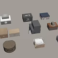 Assorted Decorative Storage Boxes In Various Designs And Materials For Home 3d model