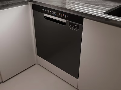 Modern Black Built In Dishwasher With Stainless Steel Cabinet In Kitchen 3d model